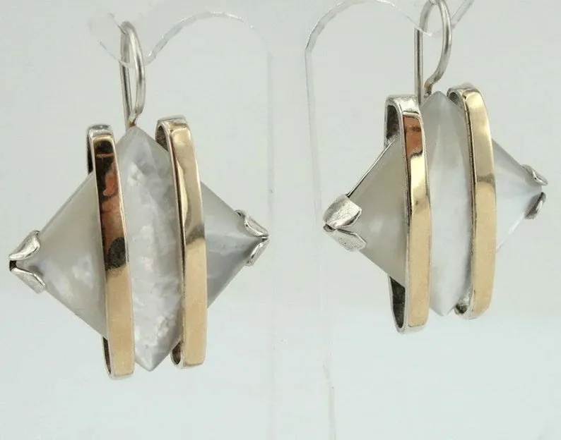 Hadar Designers Pearl Earrings 9k Yellow Gold Sterling Silver White (VS 1569)