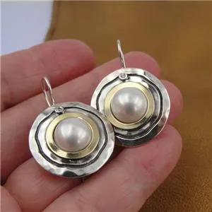Hadar Designers Pearl Zircon Earrings 9k Yellow Gold 925 Sterling Silver(ms)