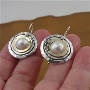 Hadar Designers Pearl Zircon Earrings 9k Yellow Gold 925 Sterling Silver(ms)