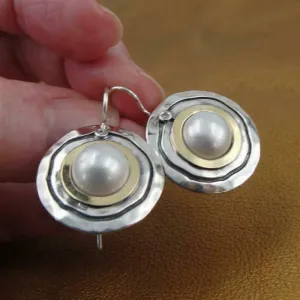 Hadar Designers Pearl Zircon Earrings 9k Yellow Gold 925 Sterling Silver(ms)