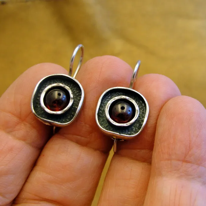 Hadar Designers Red Garnet Earrings 925 Sterling Silver Handmade Art (ms 1608s)y