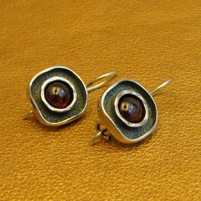 Hadar Designers Red Garnet Earrings 925 Sterling Silver Handmade Art (ms 1608s)y