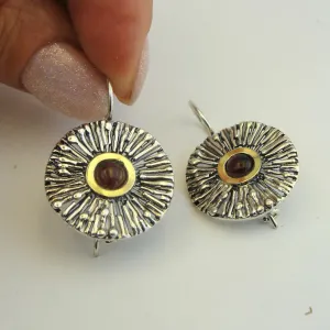 Hadar Designers Red Garnet Earrings 9k Yellow Gold Sterling Silver (ms 1637)y
