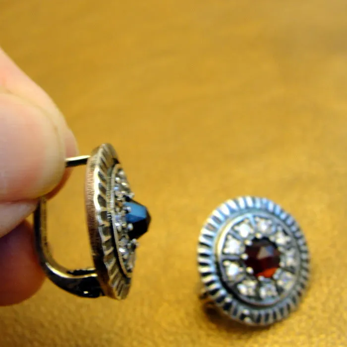 Hadar Designers Red Garnet Zircon French Earrings Sterling Silver Beauty ()Last