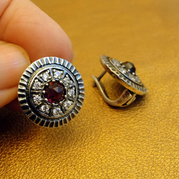 Hadar Designers Red Garnet Zircon French Earrings Sterling Silver Beauty ()Last