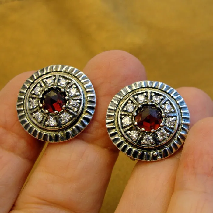 Hadar Designers Red Garnet Zircon French Earrings Sterling Silver Beauty ()Last