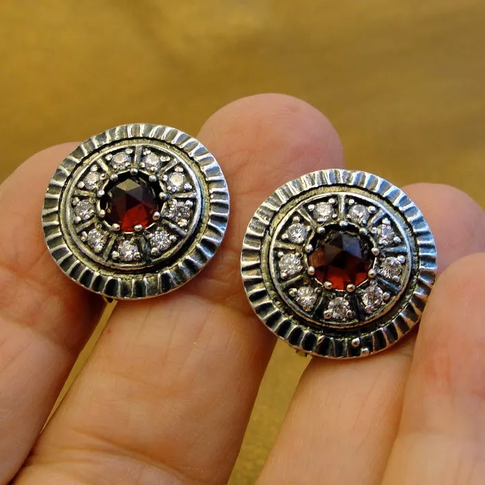 Hadar Designers Red Garnet Zircon French Earrings Sterling Silver Beauty ()Last