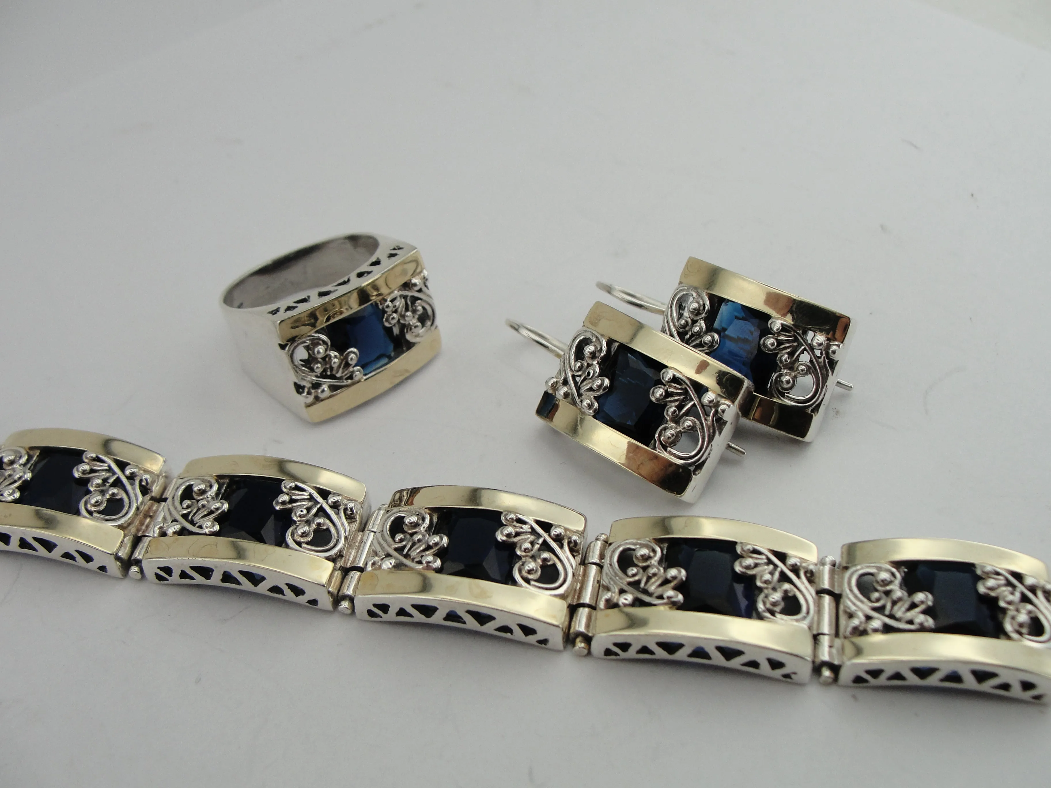 Hadar Designers Red Zircon Earrings Yellow Gold Sterling Silver Handmade (S 2613