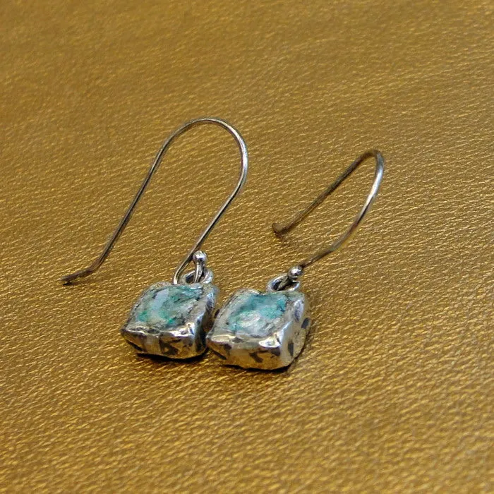 Hadar Designers Roman glass square earrings 925 sterling silver handmade (as)y