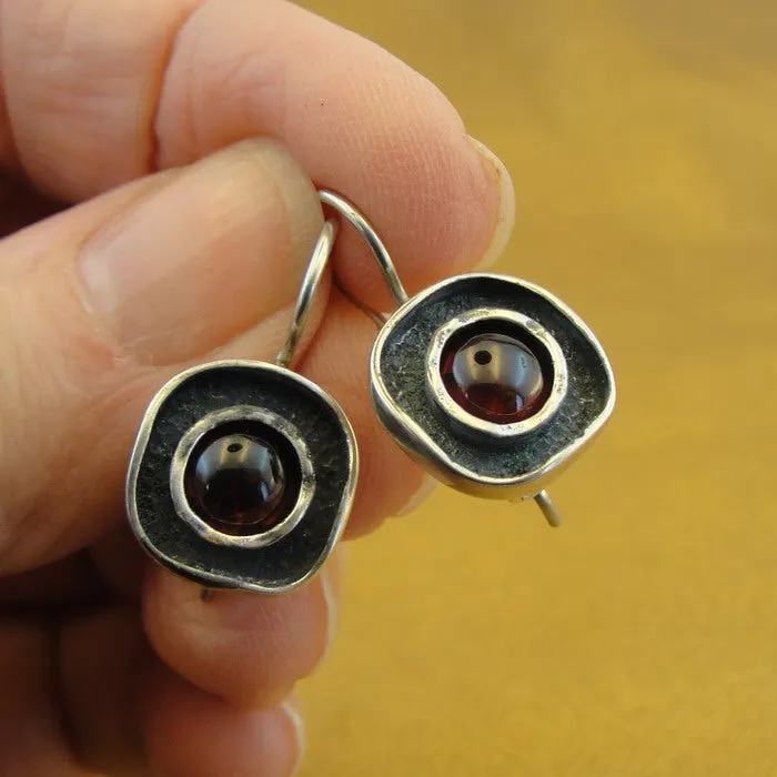 Hadar Designers Sterling 925 Silver Red Garnet Earrings Art Handmade (SN) SALE