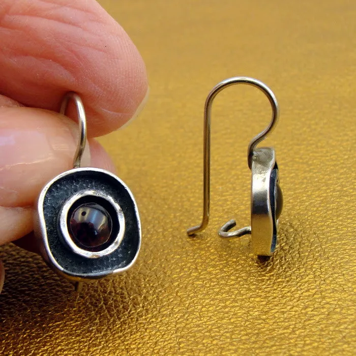 Hadar Designers Sterling 925 Silver Red Garnet Earrings Art Handmade (SN) SALE
