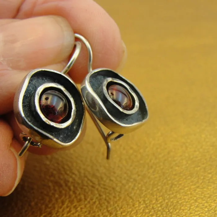 Hadar Designers Sterling 925 Silver Red Garnet Earrings Art Handmade (SN) SALE