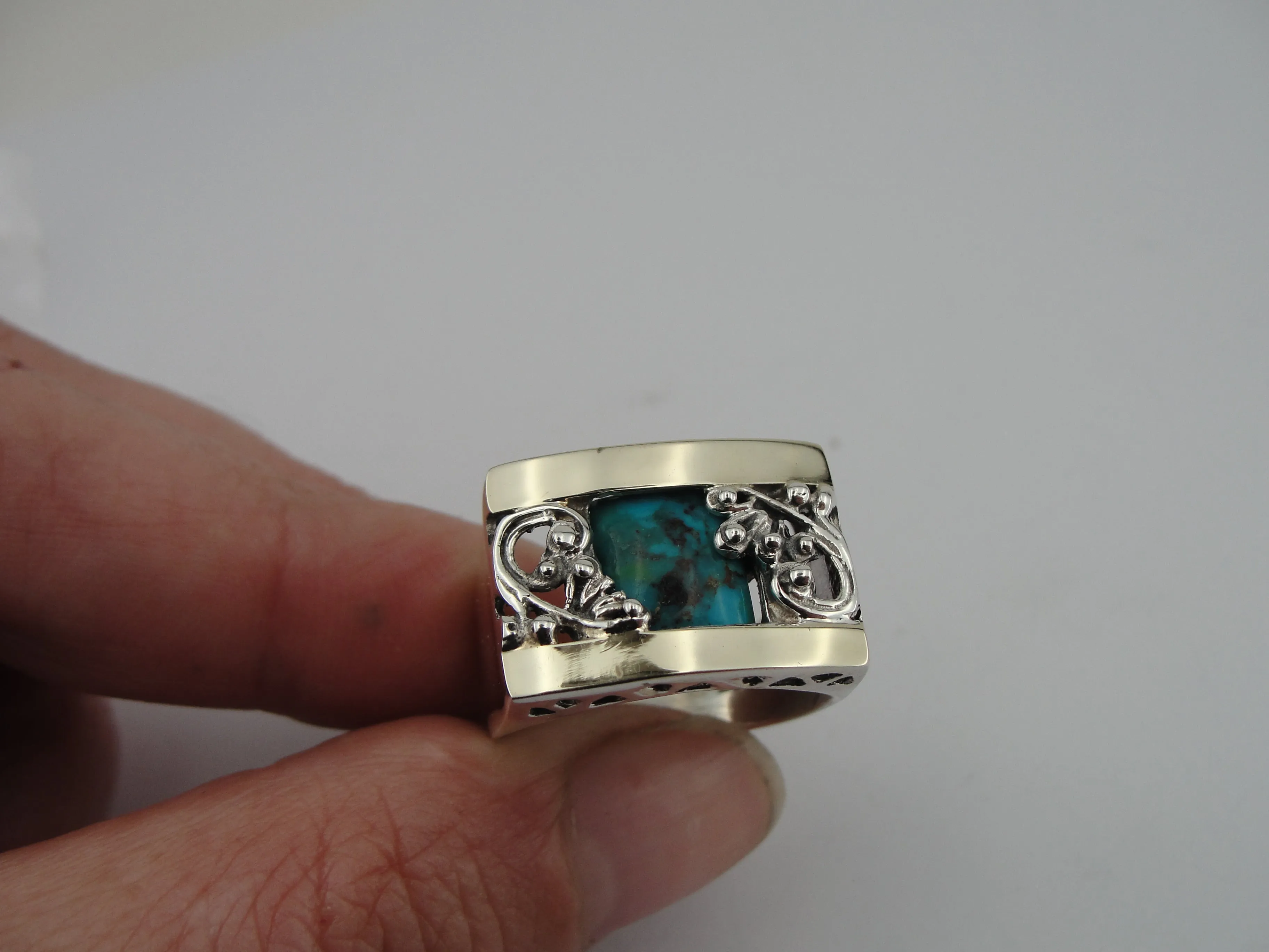 Hadar Designers Turquoise Earrings 9k Yellow Gold 925 Silver Handmade (S 1658)