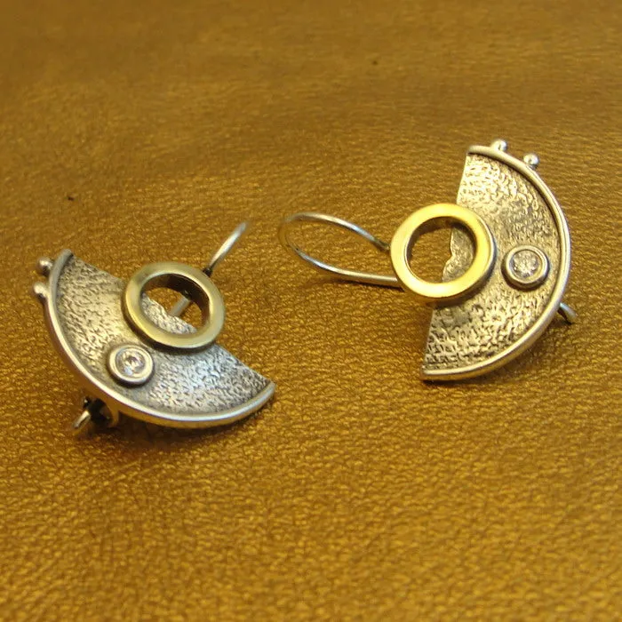 Hadar Designers White Zircon Earrings 9k Yellow Gold Sterling Silver Handmade(MS
