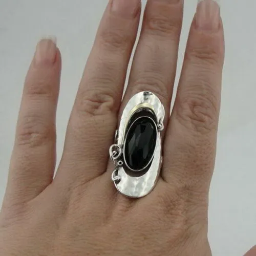 Hadar Designers Yellow Gold 925 Silver MOP Pearl Ring, Handmade (MS