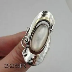 Hadar Designers Yellow Gold 925 Silver MOP Pearl Ring, Handmade (MS