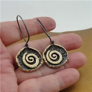 Hadar Designers Yellow Gold Dark Sterling Silver hoop Earrings Handmade ()LAST