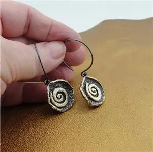 Hadar Designers Yellow Gold Dark Sterling Silver hoop Earrings Handmade ()LAST
