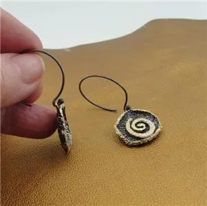 Hadar Designers Yellow Gold Dark Sterling Silver hoop Earrings Handmade ()LAST