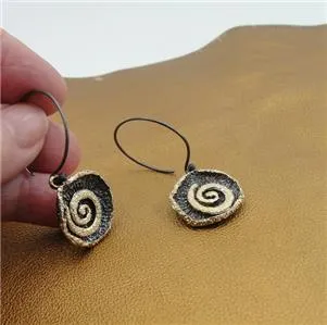Hadar Designers Yellow Gold Dark Sterling Silver hoop Earrings Handmade ()LAST