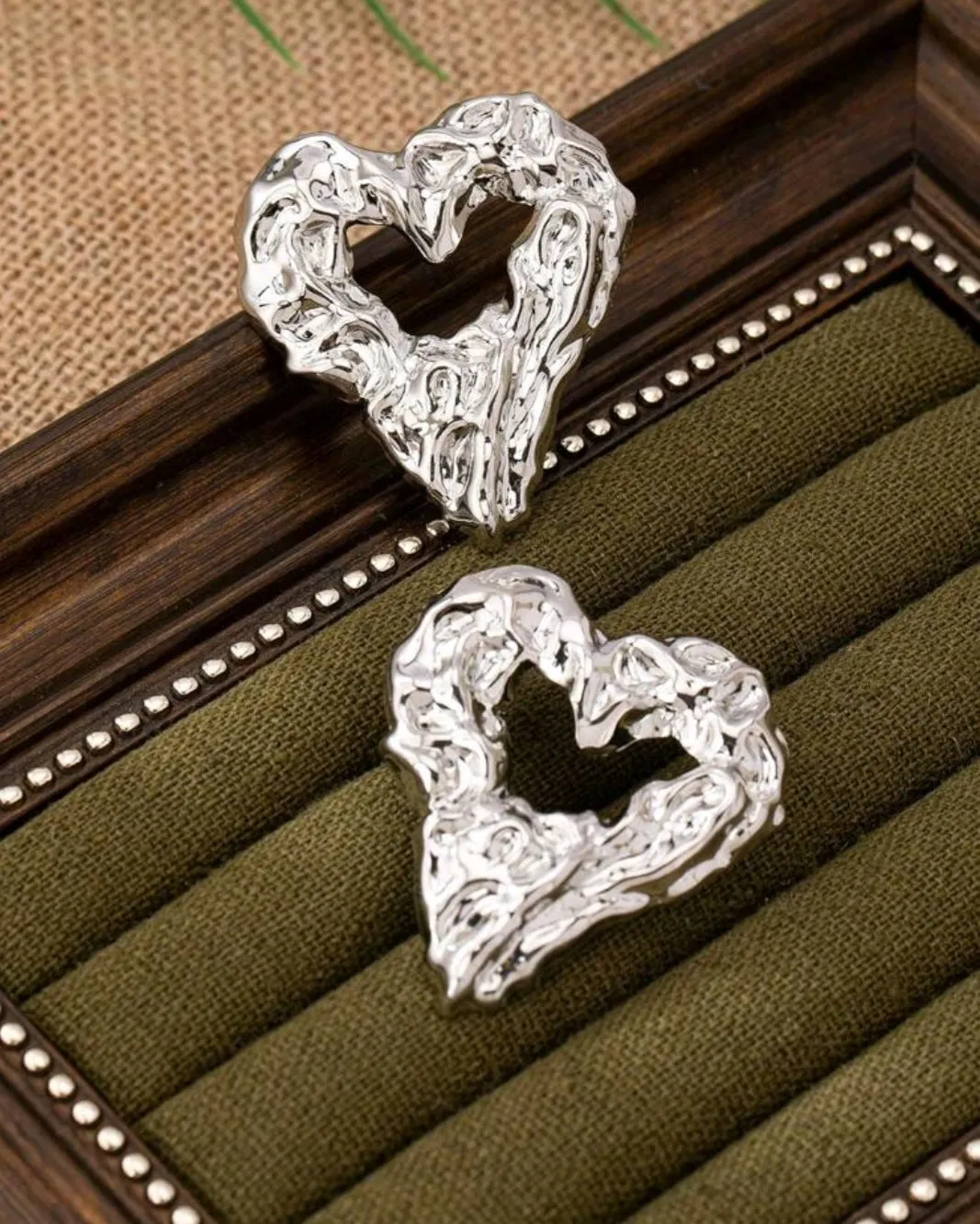 Hammered Heart Stud Earrings