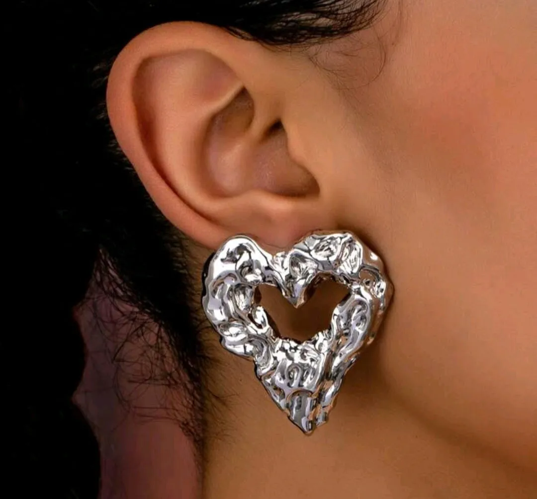 Hammered Heart Stud Earrings