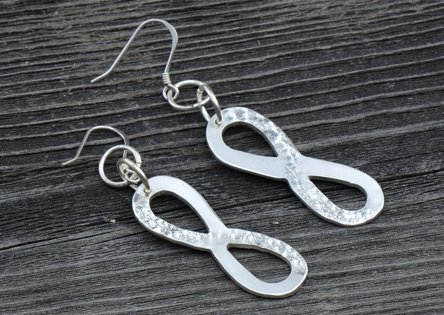 Hammered Sterling Silver Infinity Sign Dangle Earrings