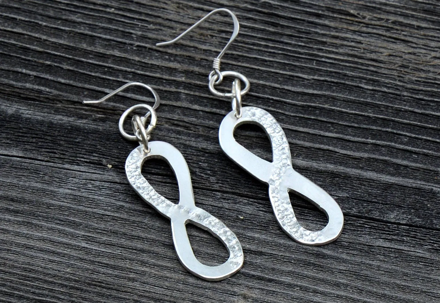 Hammered Sterling Silver Infinity Sign Dangle Earrings
