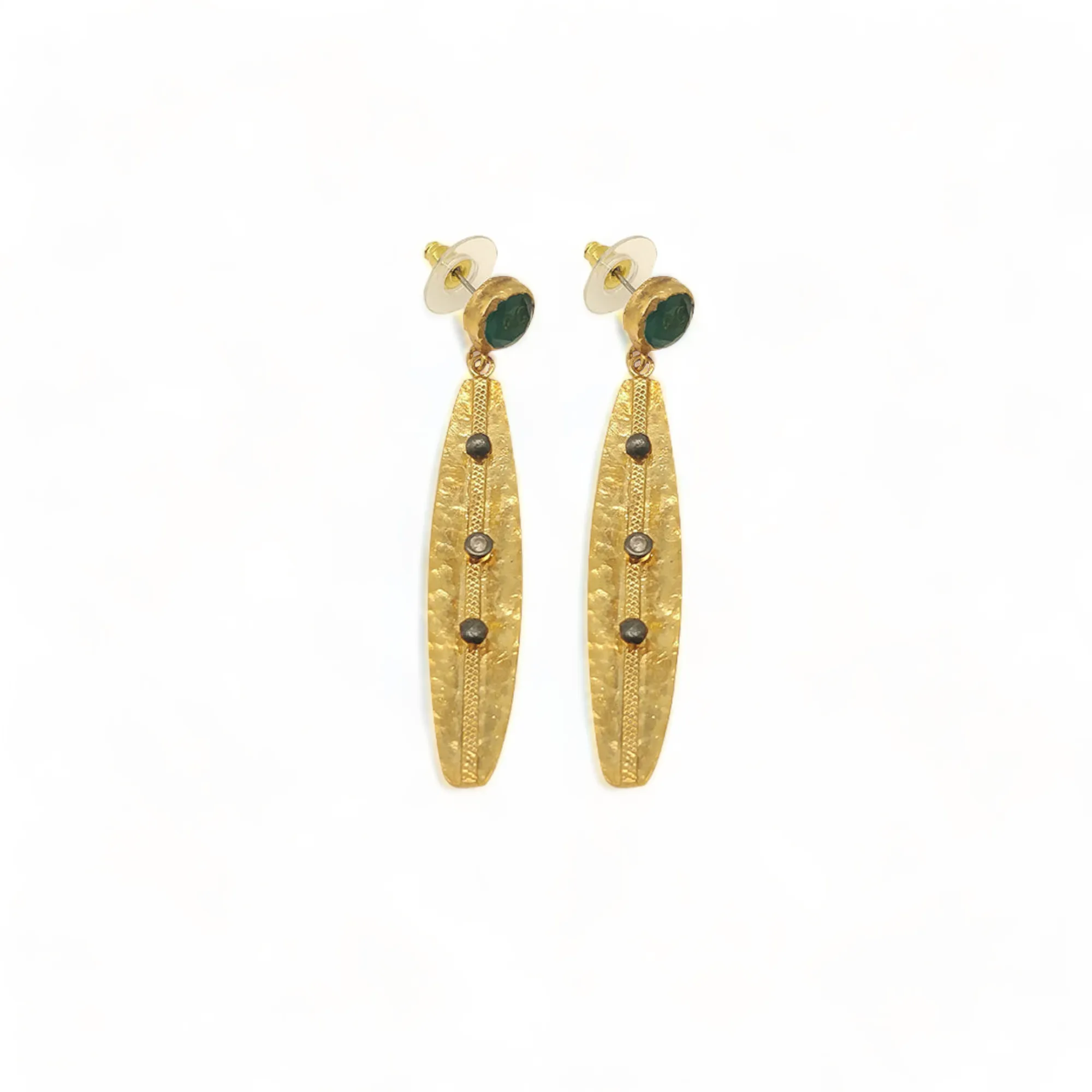 Handmade Gold-Plated Olive Leaf Earrings | CZ Stone | Artisan Crafted Jewelry | Unique Drop Earrings