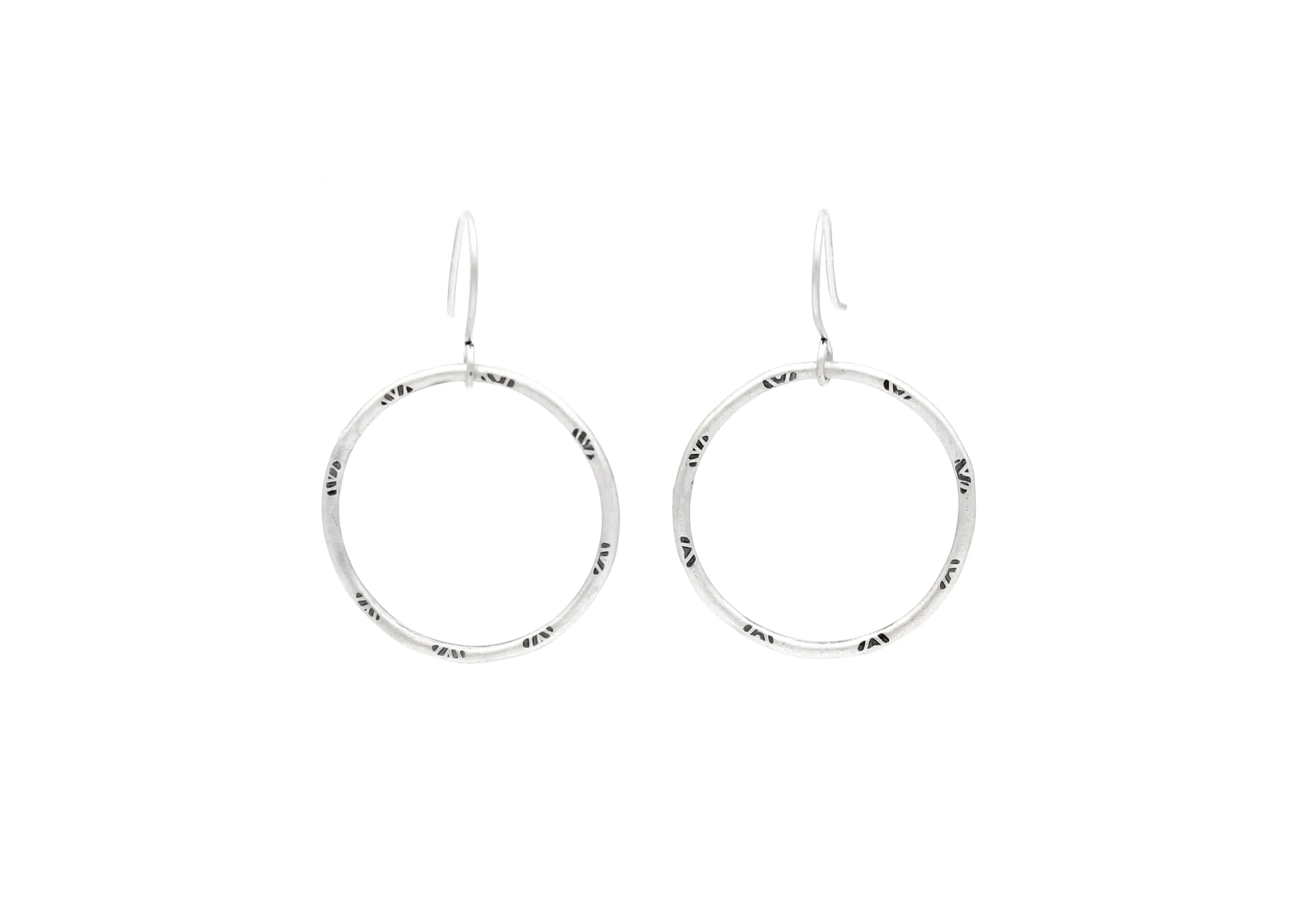 Handmade Stamped Sterling Silver Hoop Dangle Earrings
