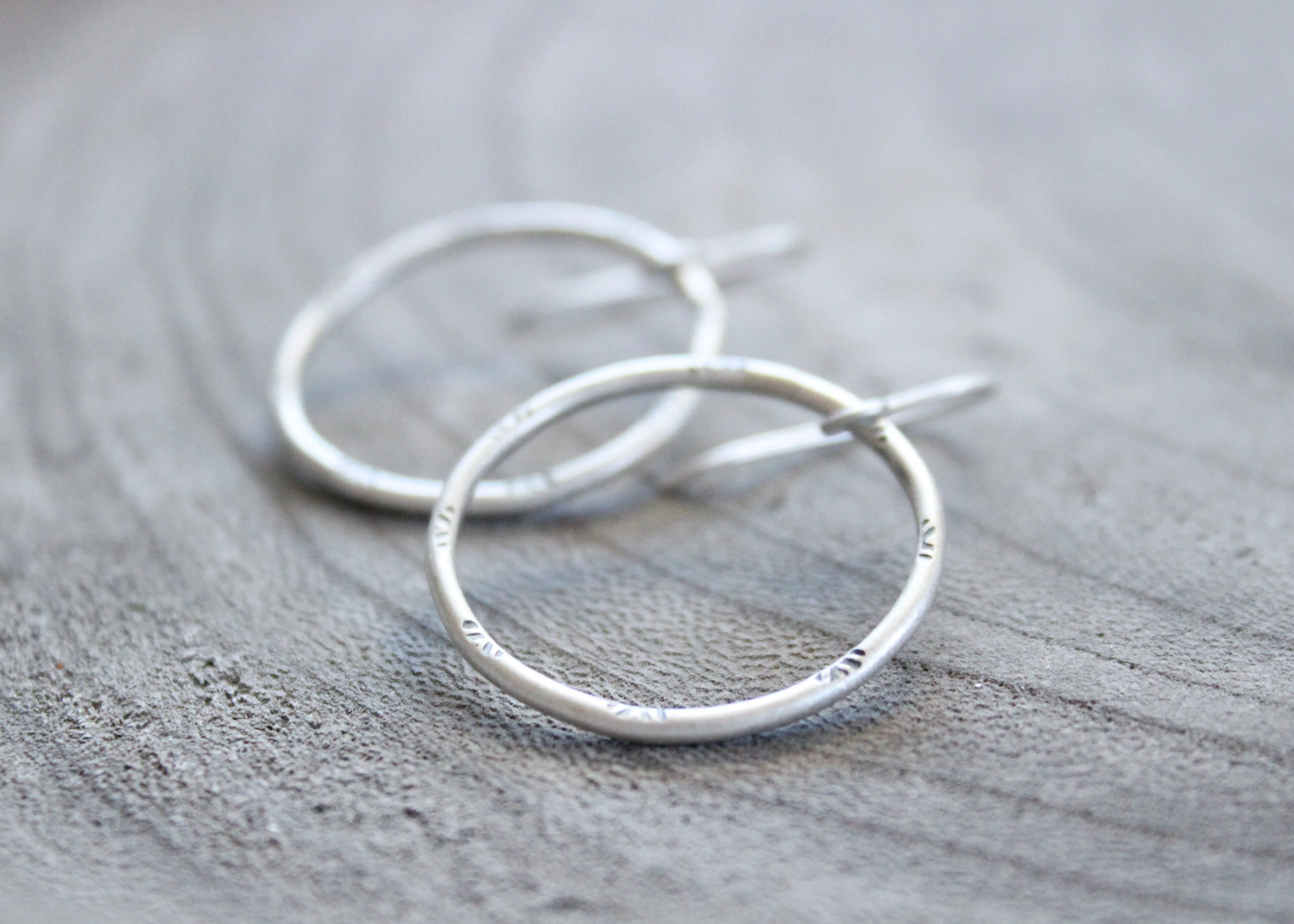 Handmade Stamped Sterling Silver Hoop Dangle Earrings