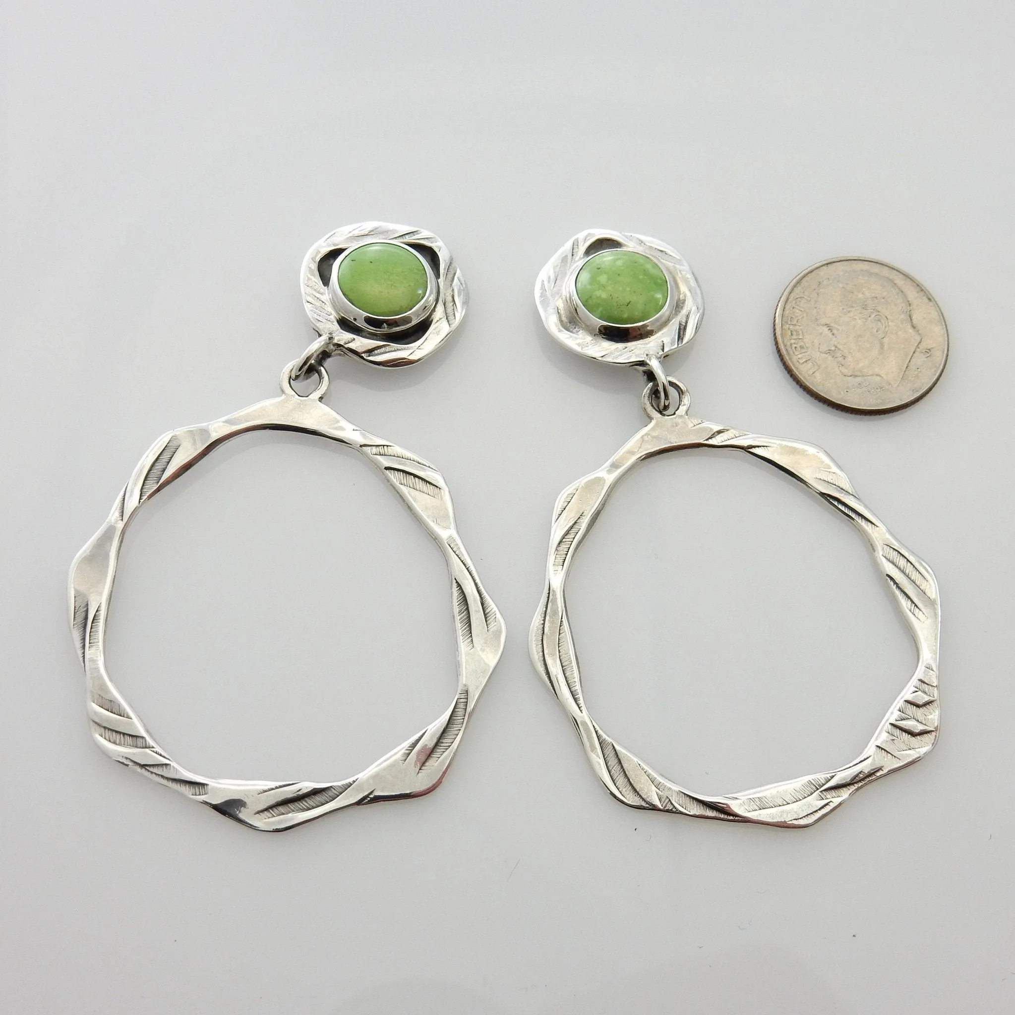Handmade Sterling Silver Gaspeite Dangle Post Earrings