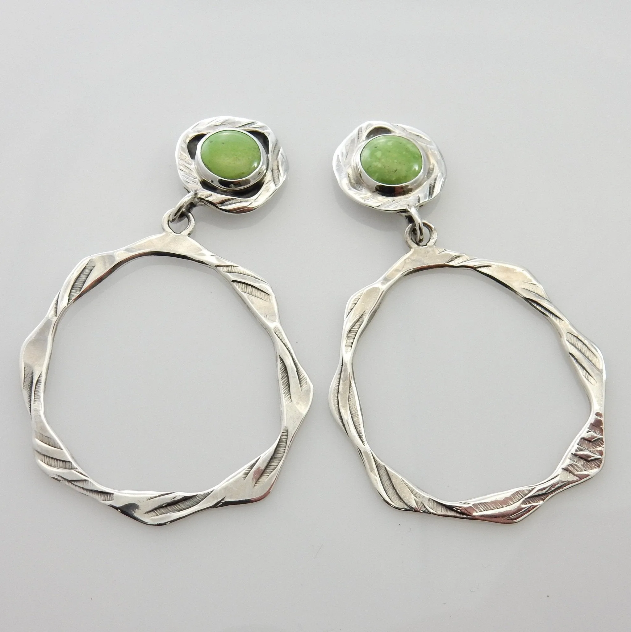 Handmade Sterling Silver Gaspeite Dangle Post Earrings