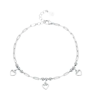 Heart Bracelet in Genuine Sterling Silver Adjustable Chain