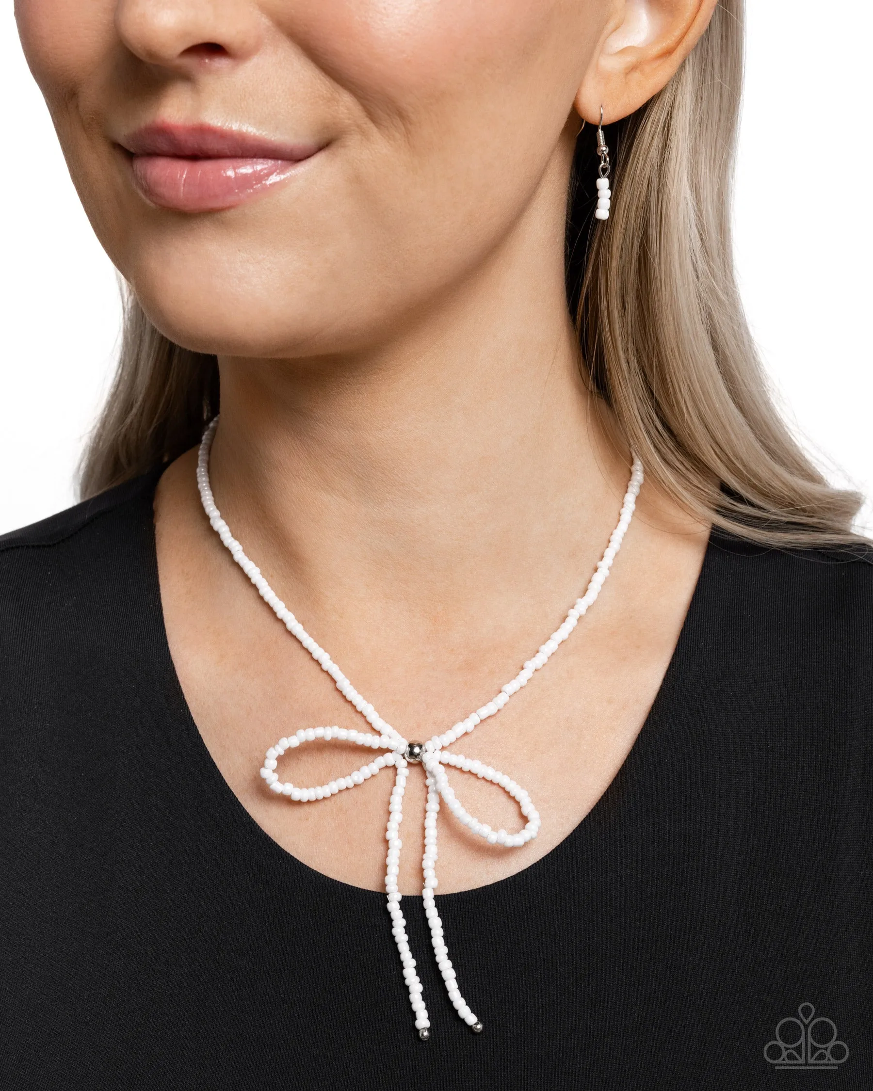 High-Class Hype - White - Pearly Seed Bead Bow Paparazzi Short Necklace