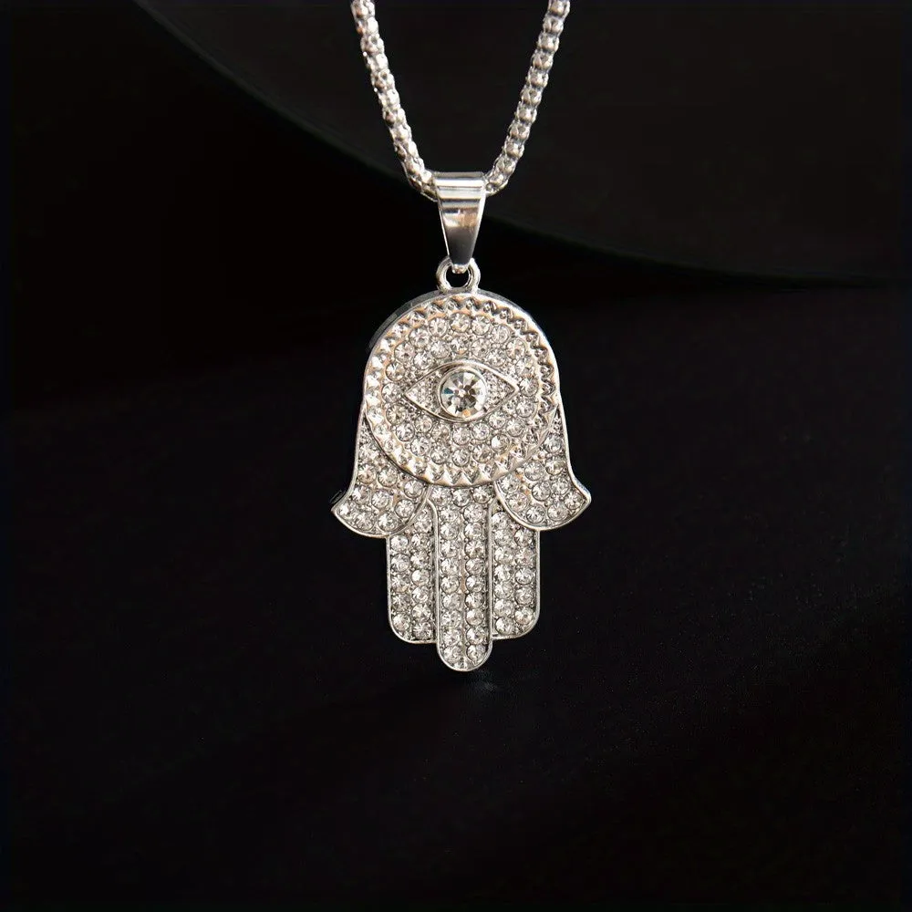 Hip Hop Plated Diamond Hand Pendant Necklace