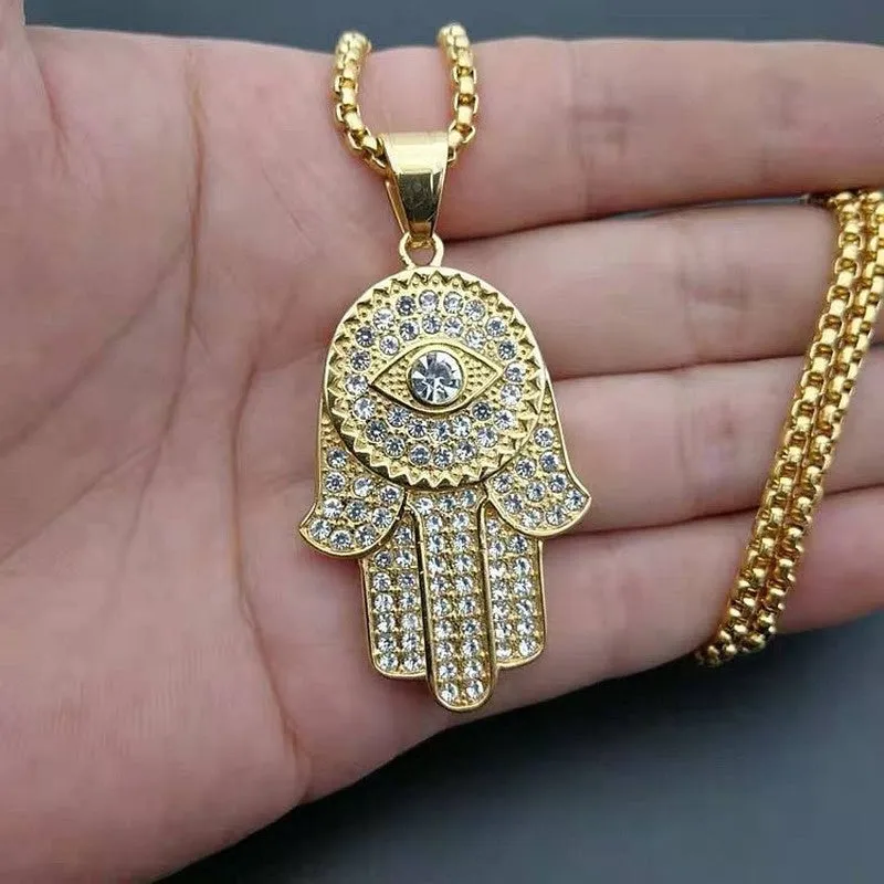 Hip Hop Plated Diamond Hand Pendant Necklace