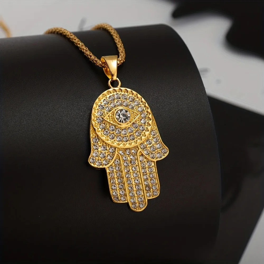 Hip Hop Plated Diamond Hand Pendant Necklace