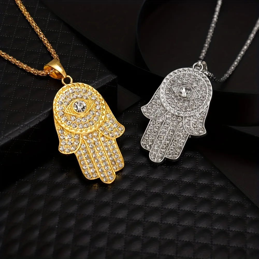 Hip Hop Plated Diamond Hand Pendant Necklace