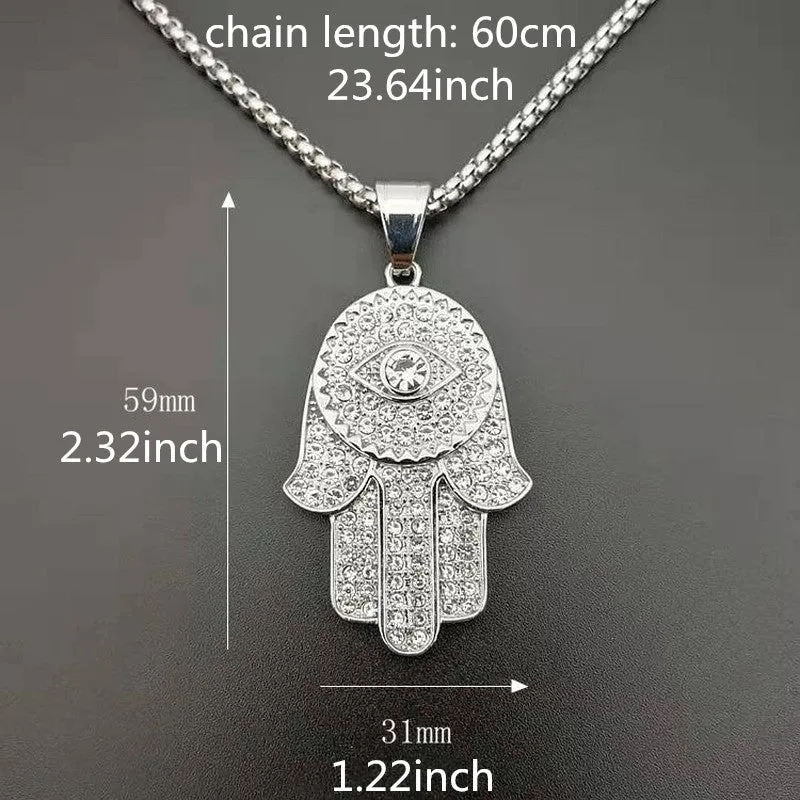 Hip Hop Plated Diamond Hand Pendant Necklace