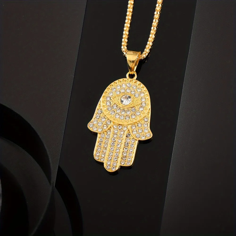 Hip Hop Plated Diamond Hand Pendant Necklace