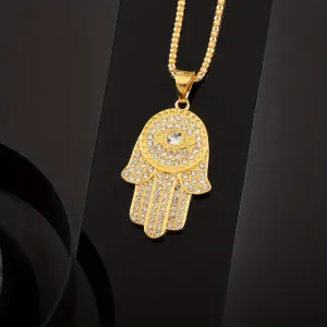 Hip Hop Plated Diamond Hand Pendant Necklace