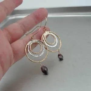 Hoop Earrings Red Garnet 14k Gold Fil 925 Sterling Silver Hadar Designers (I) Last