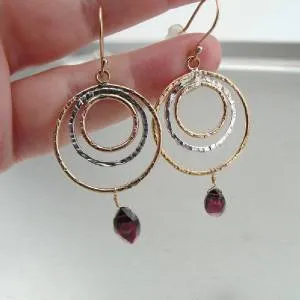 Hoop Earrings Red Garnet 14k Gold Fil 925 Sterling Silver Hadar Designers (I) Last
