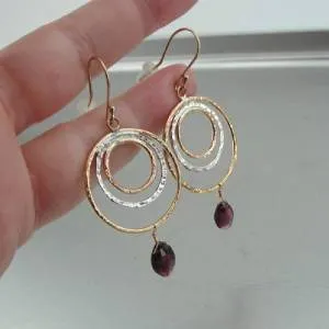 Hoop Earrings Red Garnet 14k Gold Fil 925 Sterling Silver Hadar Designers (I) Last
