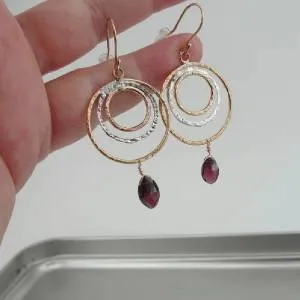 Hoop Earrings Red Garnet 14k Gold Fil 925 Sterling Silver Hadar Designers (I) Last