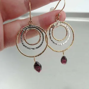 Hoop Earrings Red Garnet 14k Gold Fil 925 Sterling Silver Hadar Designers (I) Last