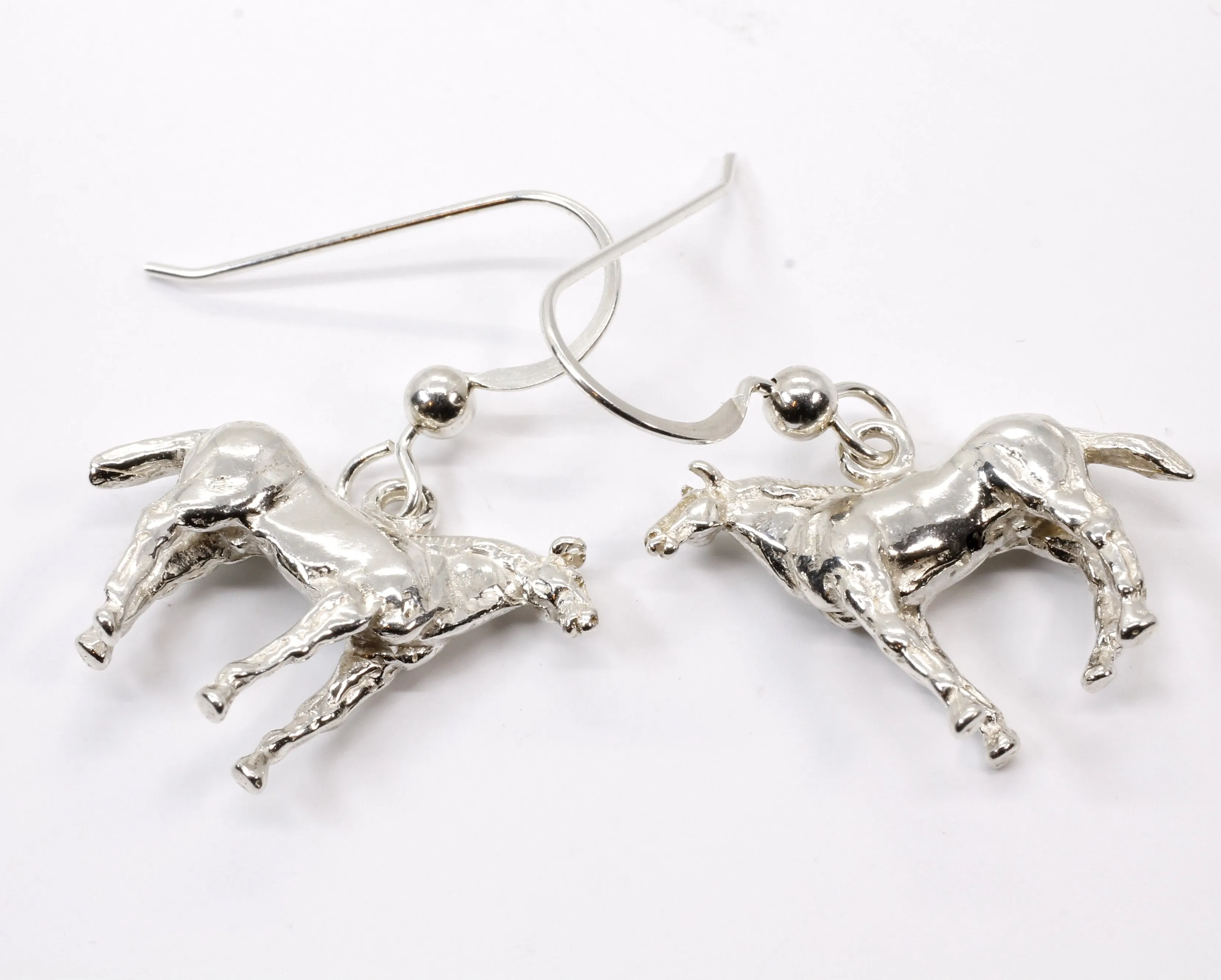 Horse Dangle Earrings with 925 Sterling Silver 3-D Quarter Horses