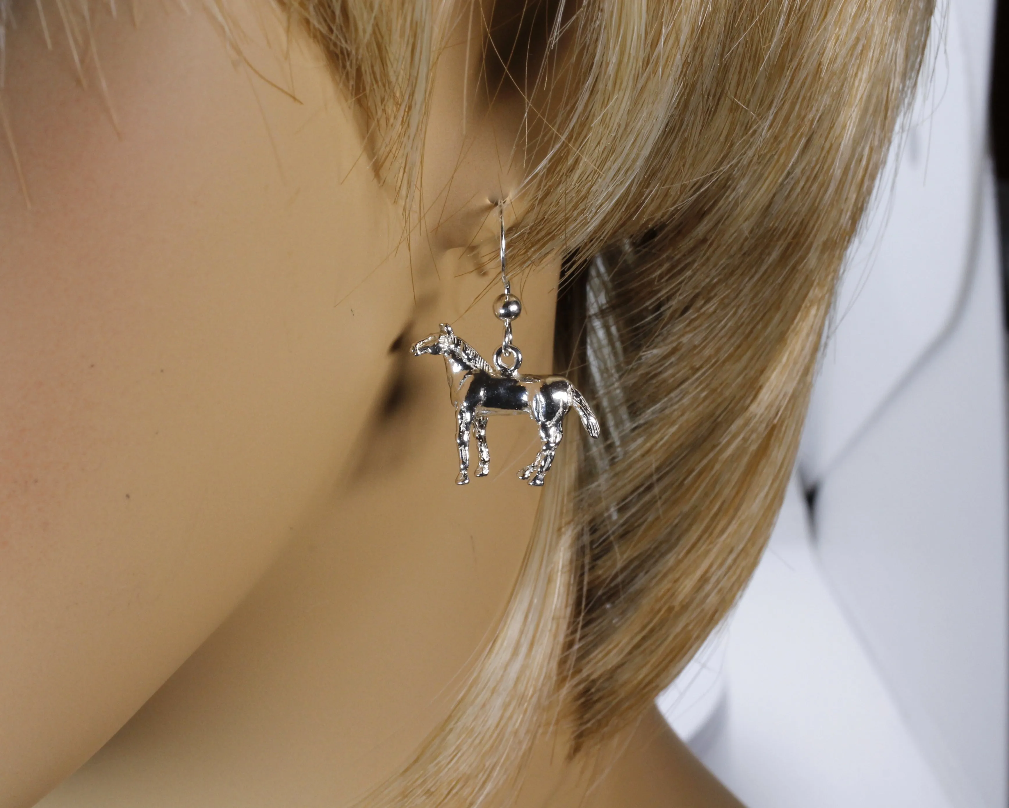 Horse Dangle Earrings with 925 Sterling Silver 3-D Quarter Horses