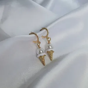Ice Cream Pearl Hoop Earrings - Pearl Jewellery,Pearl Earrings,Gold Earrings,Hoop Earrings In The UK,Gold Hoops In The UK,Pearl Jewellery
